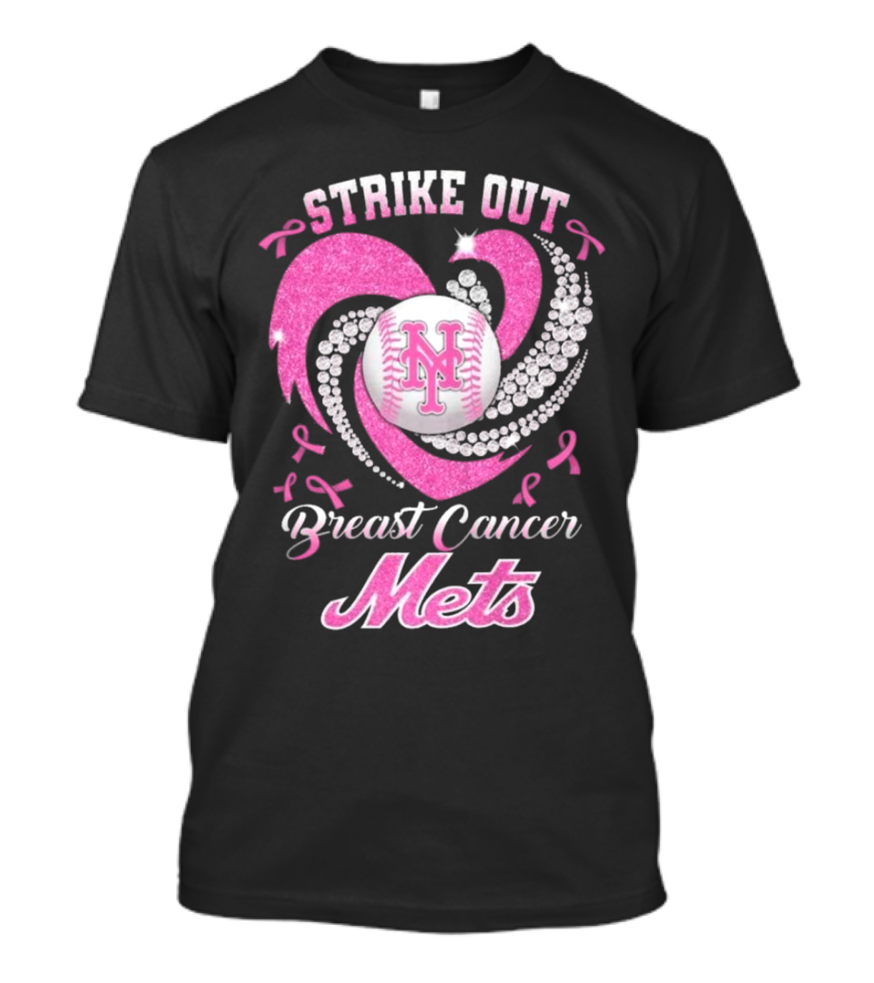 Strike Out Breast Cancer Mets Heart Diamond New York Mets T-Shirt