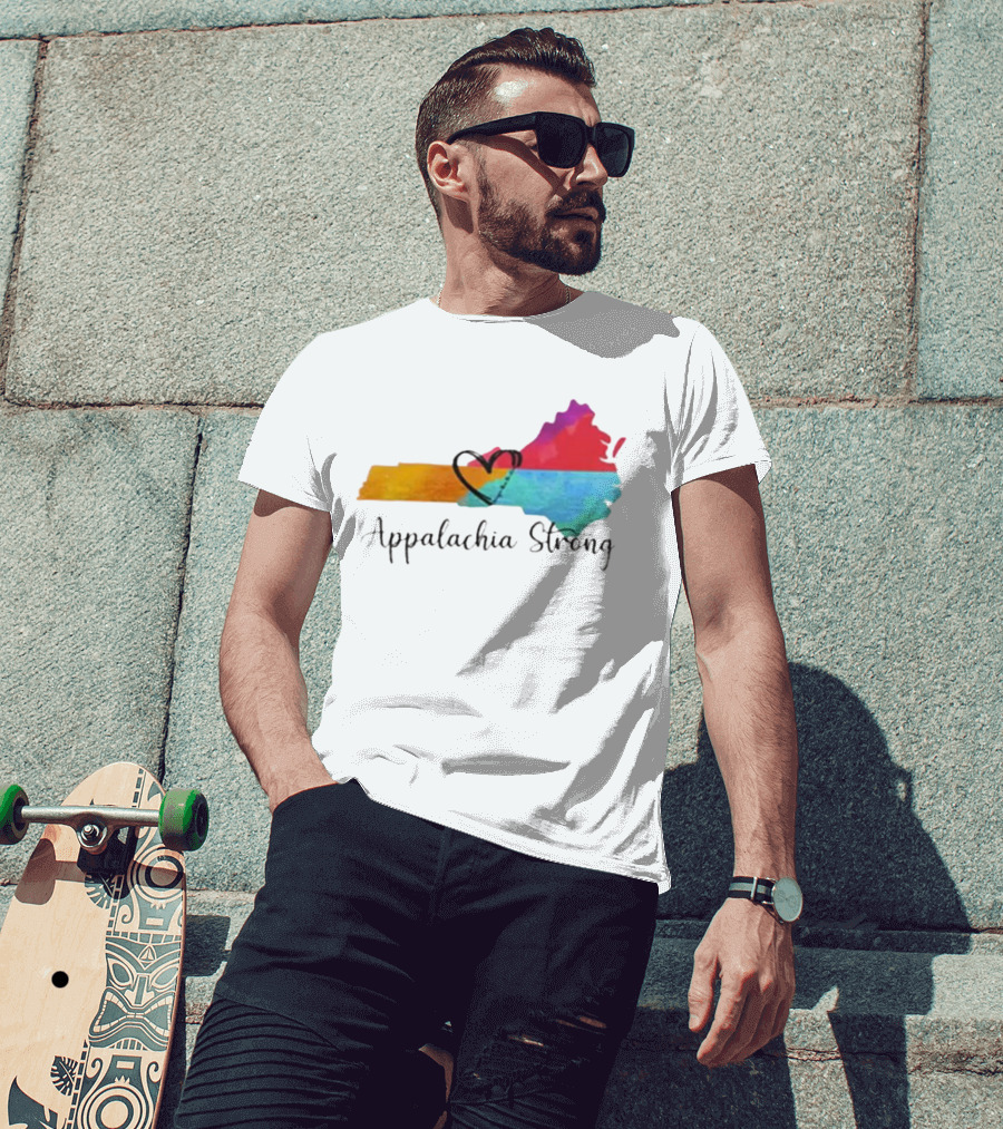 Appalachia Strong Heart Map Hurricane Helene Print T-Shirt