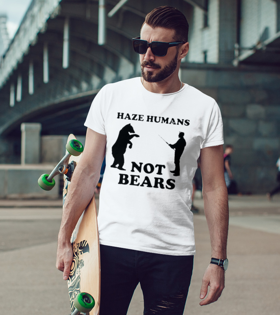 Haze Humans Not Bears Silhouette Of Person And Bear Confrontation T-Shirt