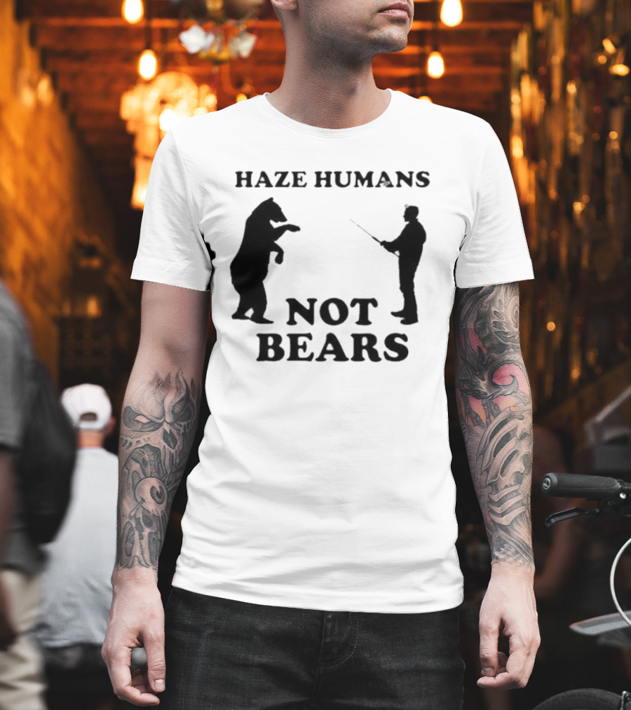 Haze Humans Not Bears Silhouette of Person and Bear Confrontation T-Shirt