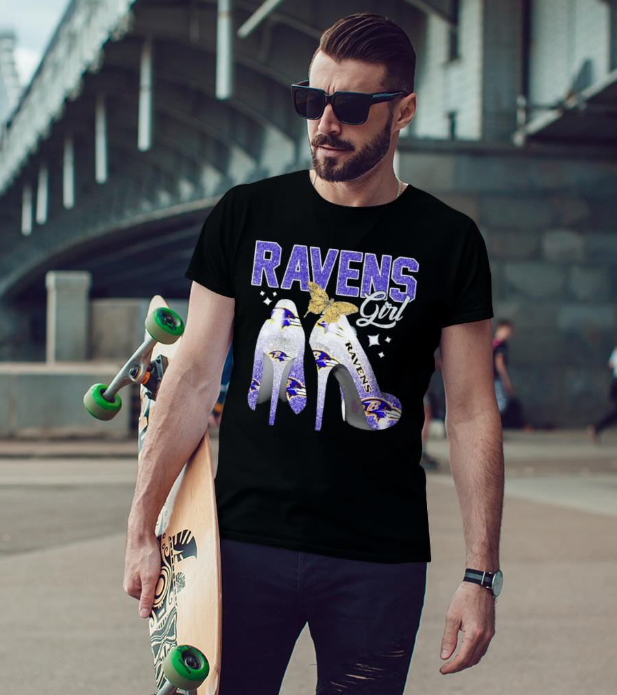 Ravens Girl High Heels Baltimore Ravens Butterfly Stars T-Shirt