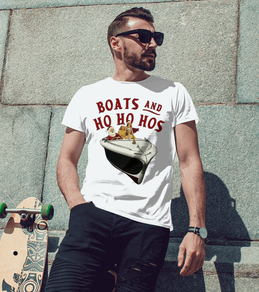 Boats And Ho Ho Hos Christmas With Santa On Boat T-Shirt