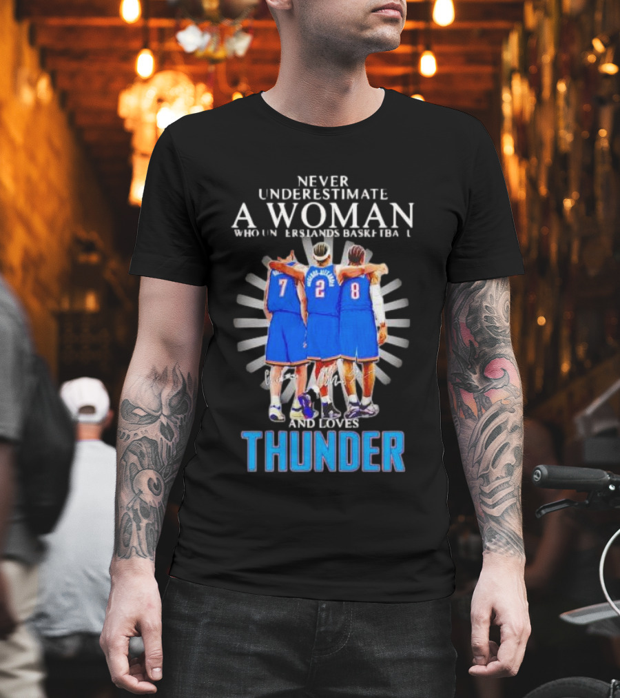 Never Underestimate a Woman Who Understands Basketball and Loves Thunder Players T-Shirt