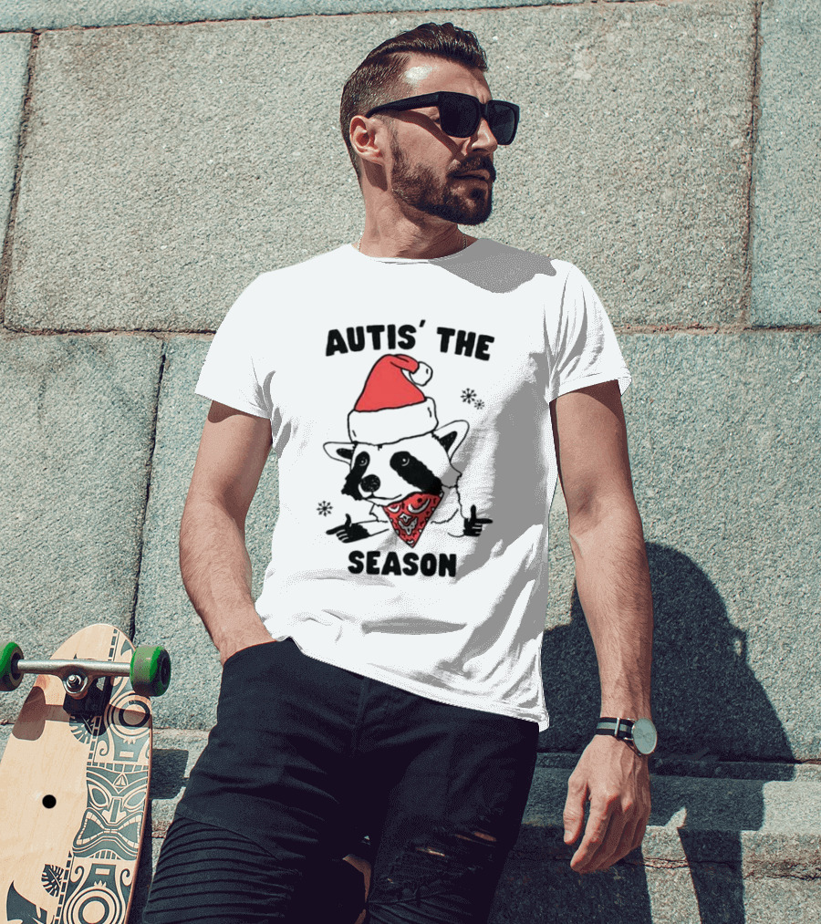 Autis' The Season Santa Raccoon Christmas Holiday Festive T-Shirt