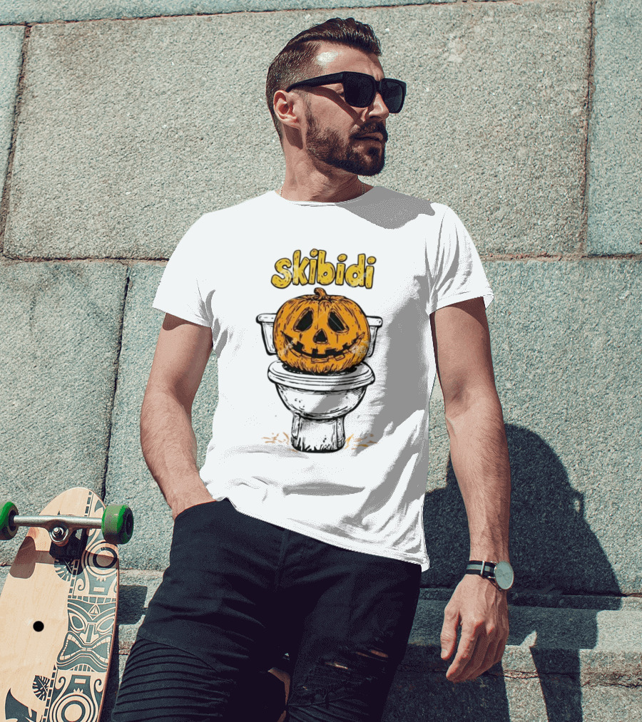 Skibidi Pumpkin On Toilet Jack-o'-Lantern T-Shirt