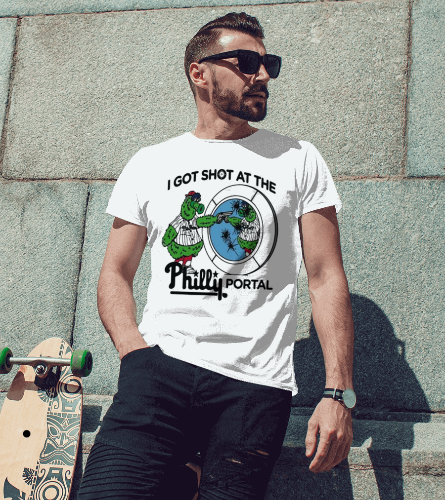 I Got Shot At The Philly Portal With Phillie Phanatic And Reflective Mirror Image T-Shirt