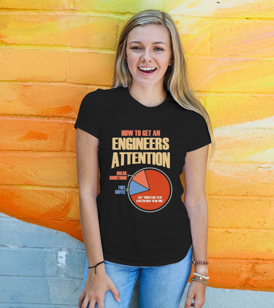 How To Get An Engineers Attention Pie Chart Break Something Free Coffee Say There's Got To Be A Better Way To Do This T-Shirt