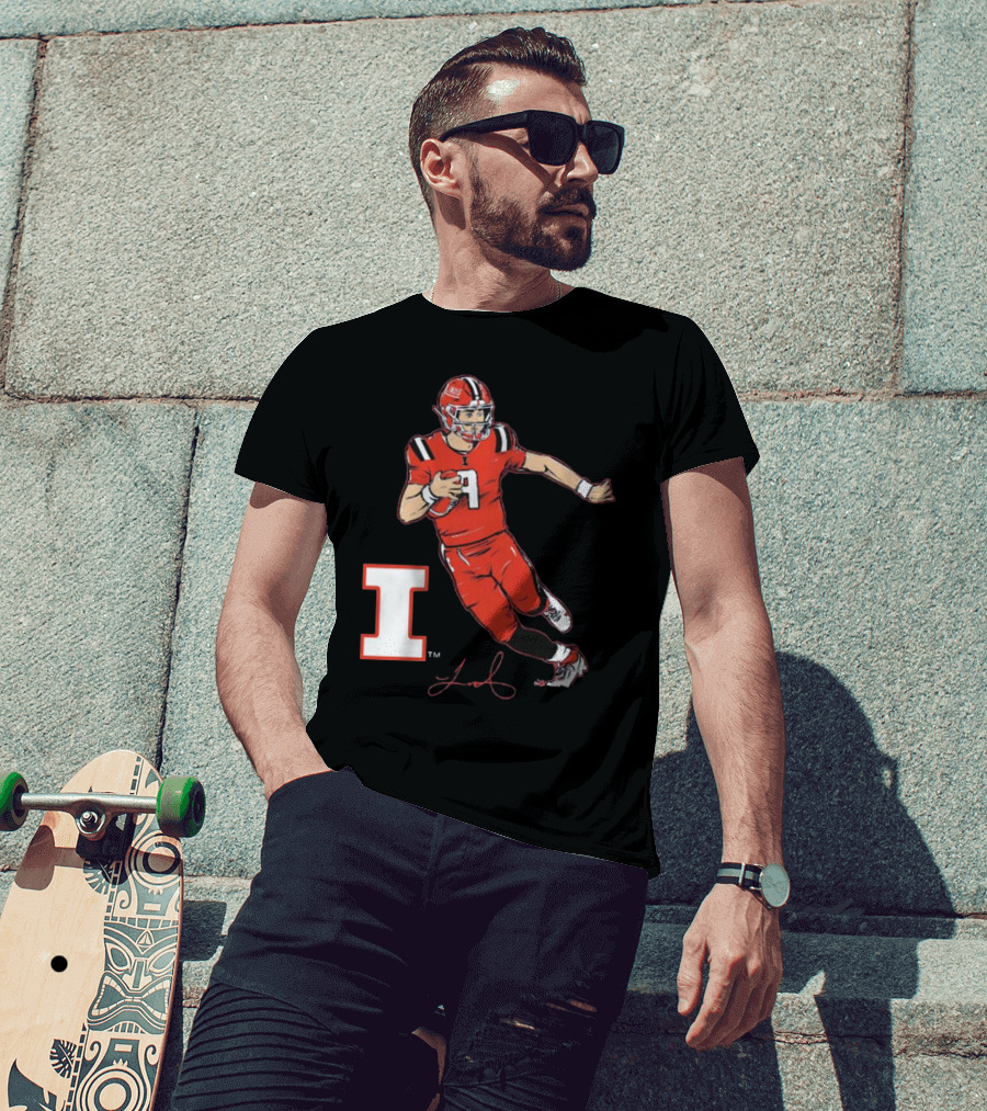 Illinois Football Luke Altmyer Superstar Pose I Logo Signature T-Shirt