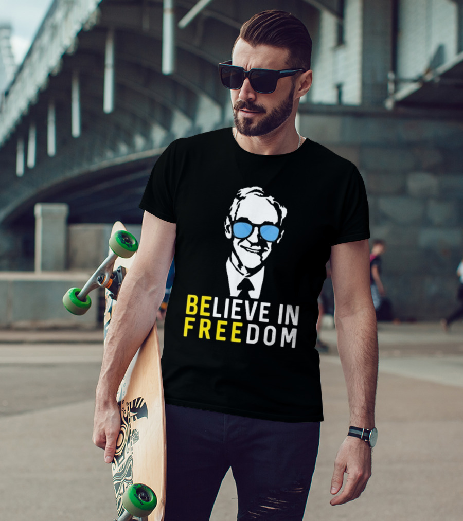 Believe In Freedom Libertarian Ron Paul Blue Sunglasses T-Shirt