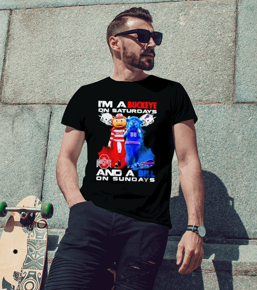 I’m A Buckeye On Saturdays And A Bill On Sundays Ohio State Buffalo Mascots Helmets T-Shirt