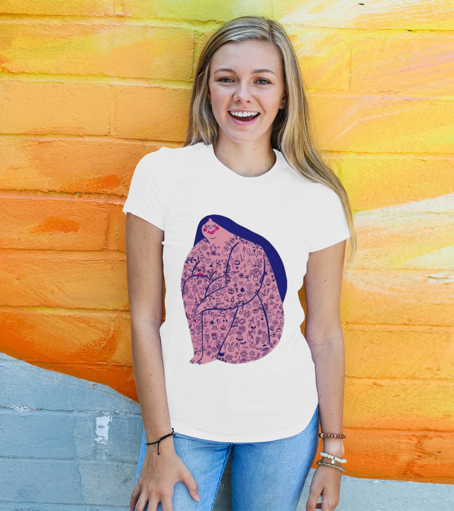Marie Boiseau Tatouée Pink Figure With Detailed T-Shirt