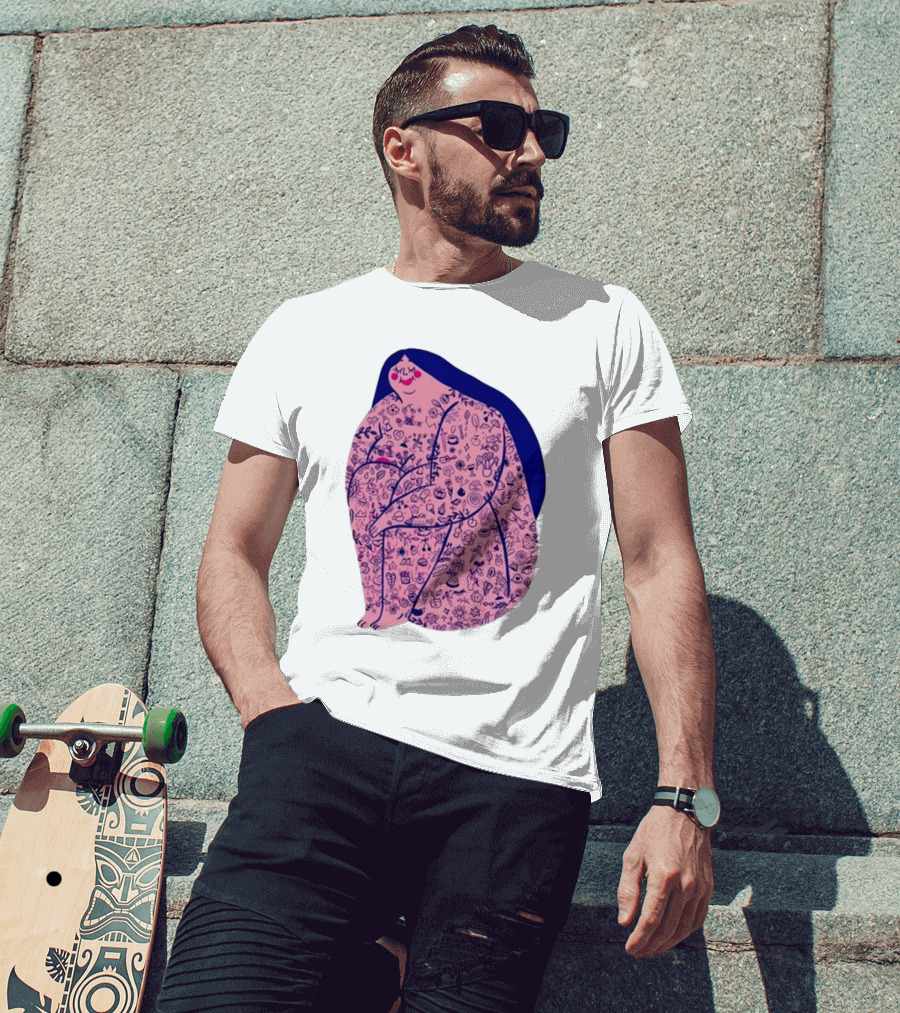 Marie Boiseau Tatouée Pink Figure With Detailed T-Shirt