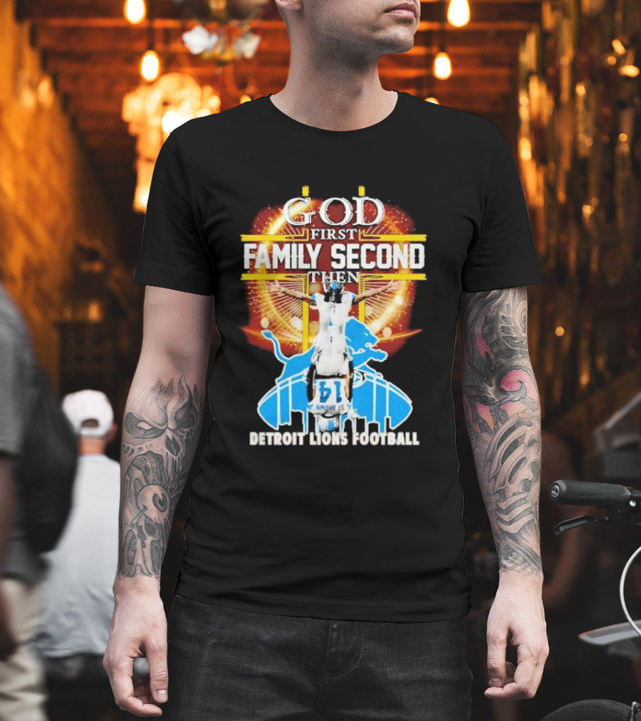 God First Family Second Detroit Lions Football Amon-Ra St. Brown Headstand T-Shirt