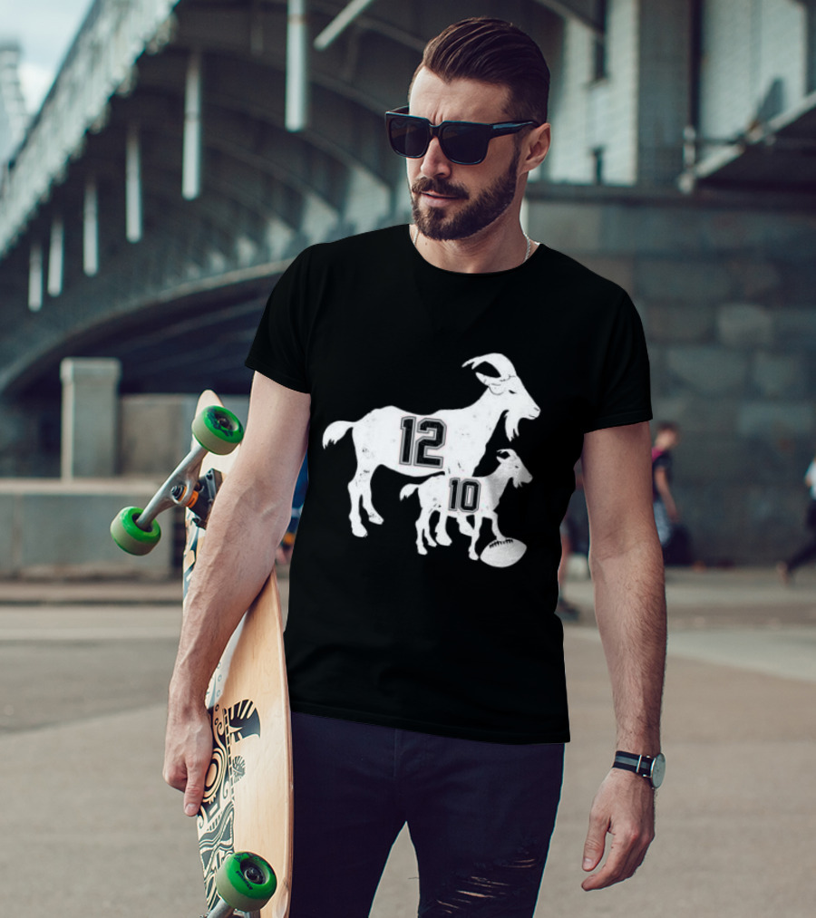 Tom Brady 12 Goat And Drake Maye 10 Baby Goat Football T-Shirt