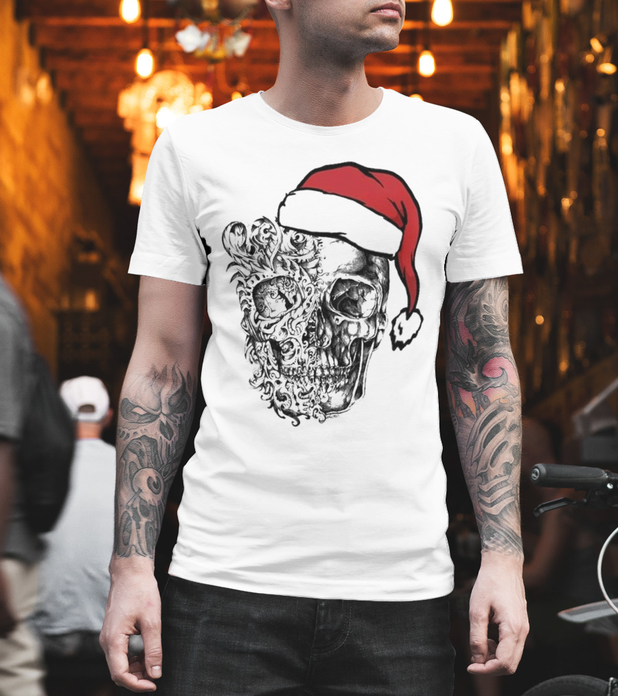 Deck The Halls With Skulls And Bodies Santa Hat Christmas Skull T-Shirt