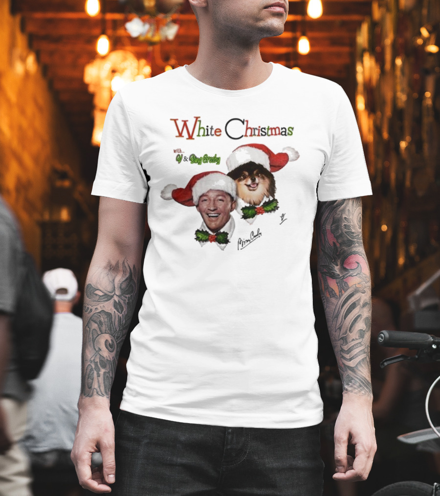 White Christmas with V and Bing Crosby Santa Hats and Holly T-Shirt