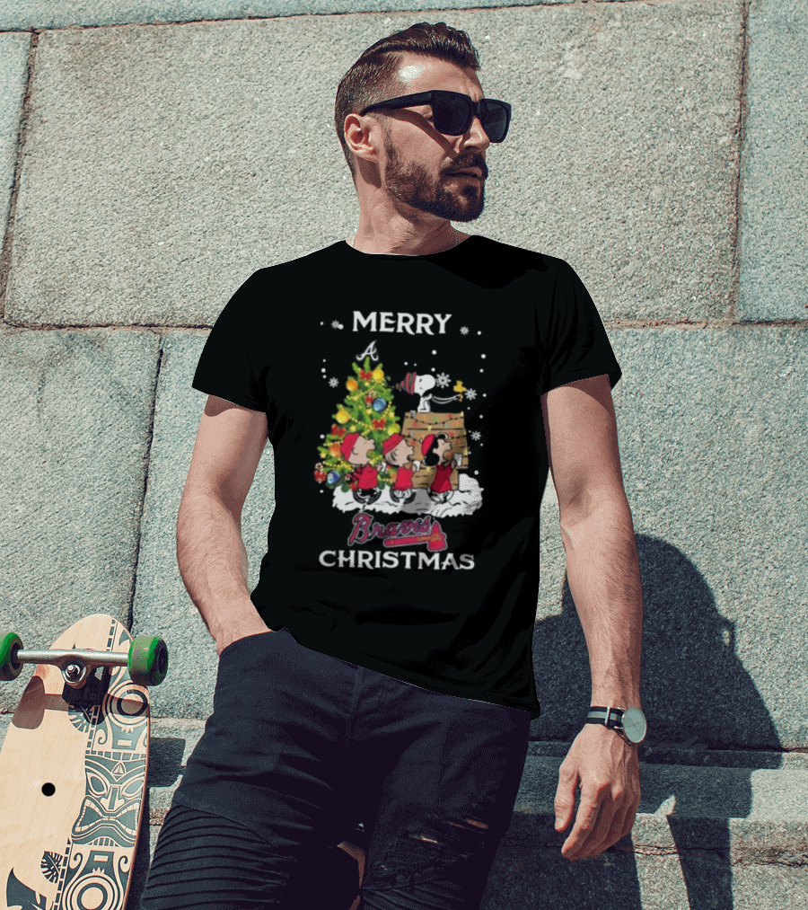 Merry Christmas Atlanta Braves Snoopy And Friends T-Shirt