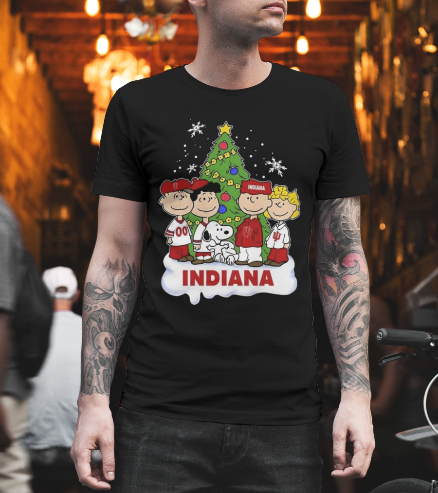 Indiana Hoosiers Snoopy and Friends Christmas Tree Snowflakes T-Shirt