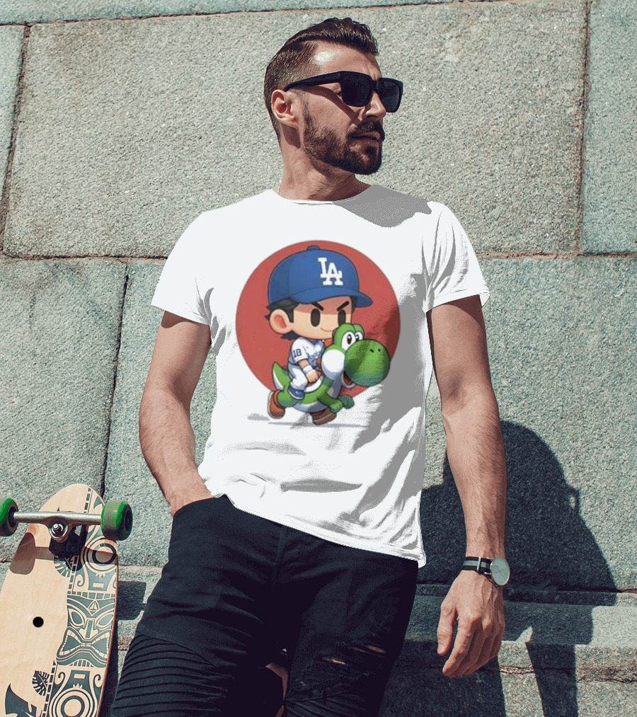 Doyers LA Riding Yoshi Yoshinobu Yamamoto Baseball Character T-Shirt