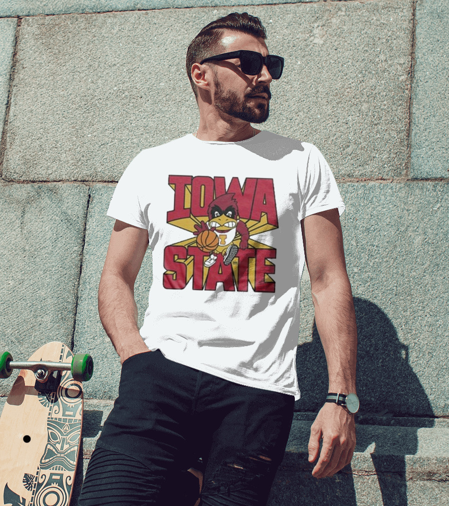 Iowa State Cyclones Basketball Mascot Dribbling Cartoon T-Shirt