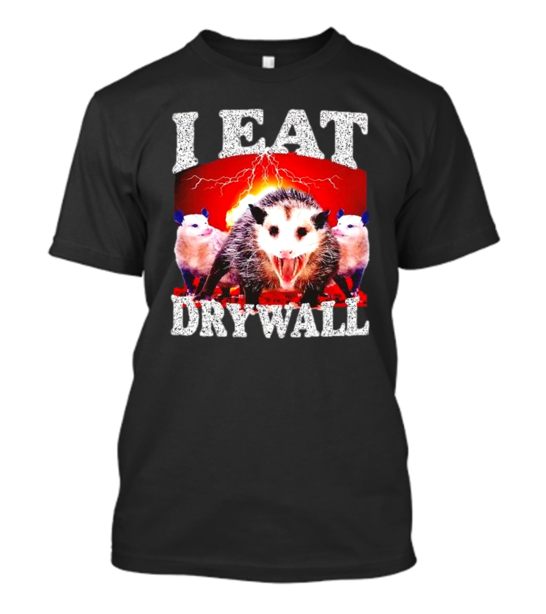 I Eat Drywall Opossum Trio Lightning Background T-Shirt