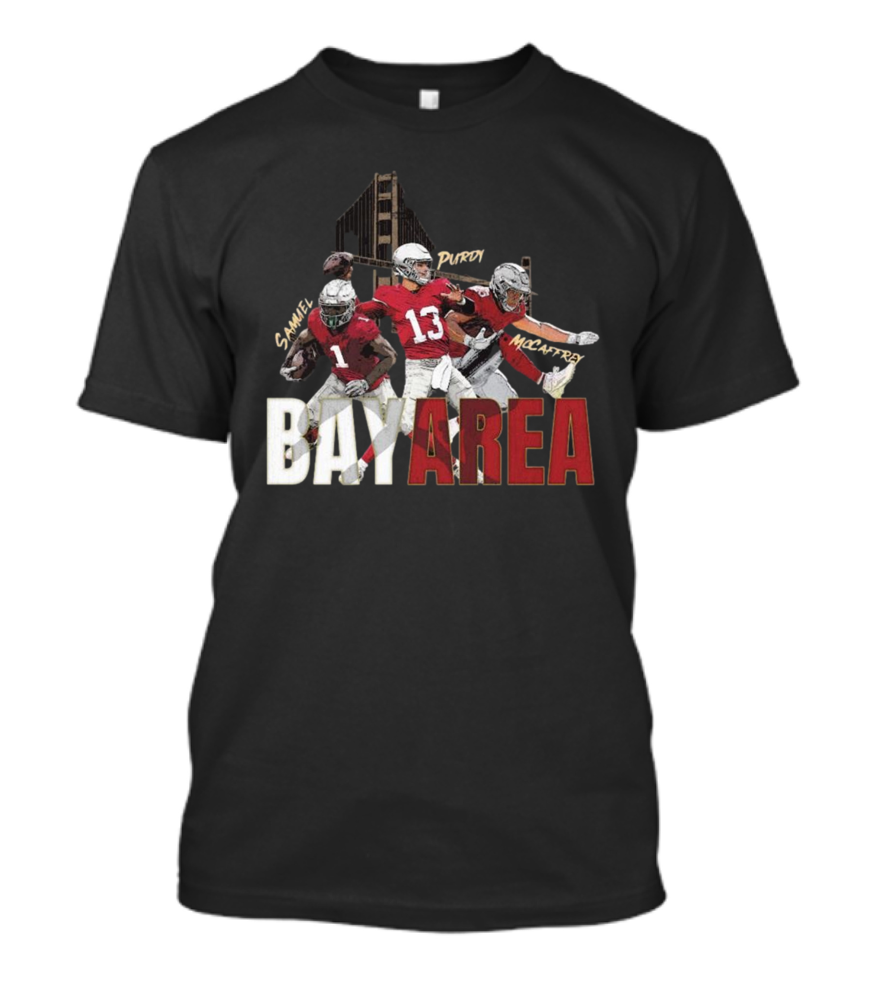 Sammel Purdy McCaffrey San Francisco 49ers Bay Area NFL Trio Football T-Shirt