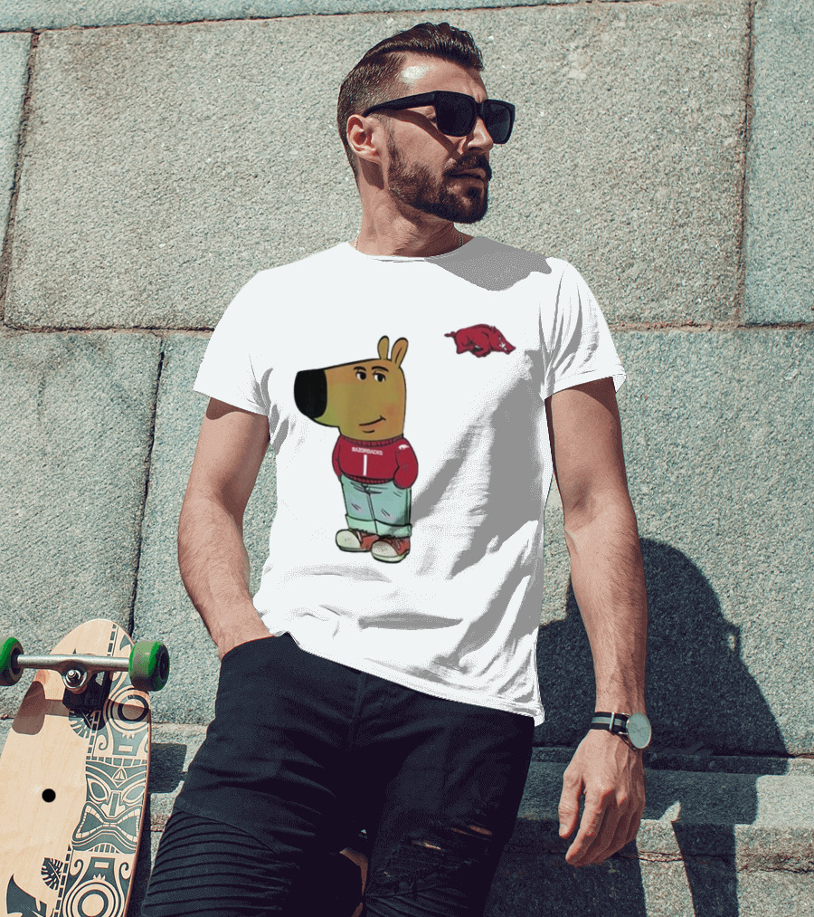 Arkansas Razorbacks Chill Guy Mascot With Cartoon Character In Red Sweater And Jeans T-Shirt