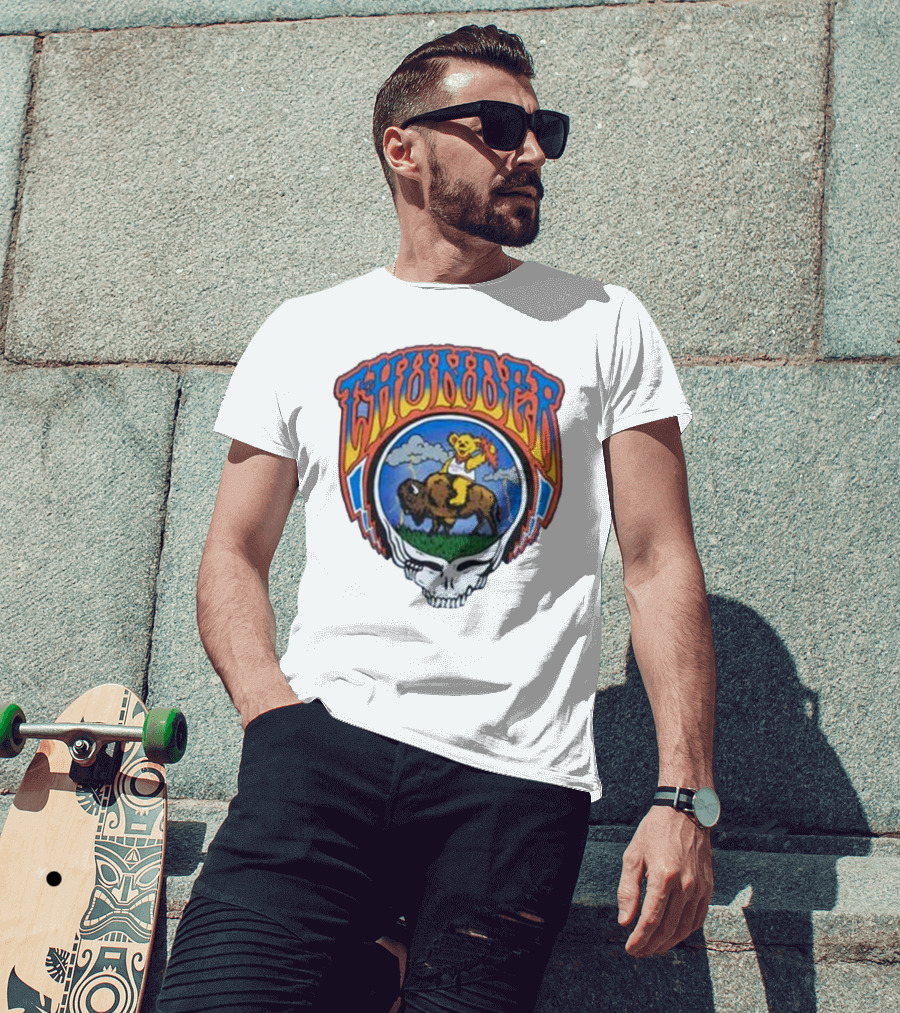 Oklahoma City Thunder Grateful Dead Bear On Buffalo With Skull T-Shirt