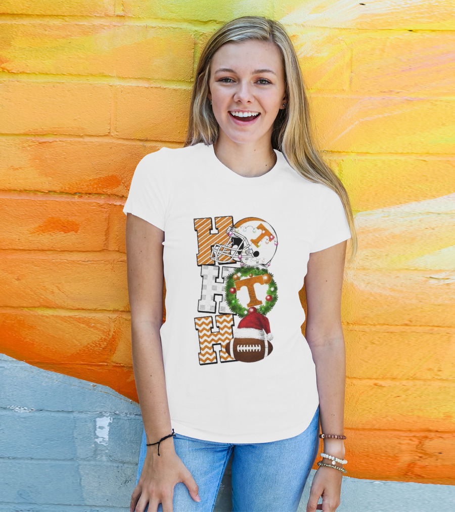 Tennessee Volunteers Football Christmas Ho Ho Ho Helmet Wreath Football T-Shirt