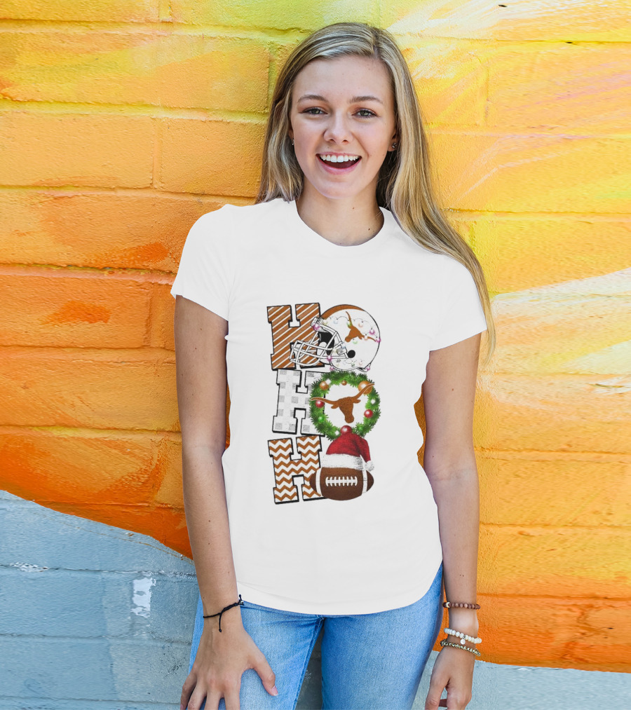 Texas Longhorns Football Christmas Helmet Wreath Santa Hat Game Day T-Shirt