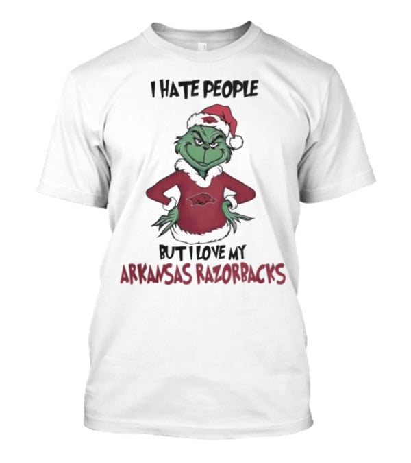 I Hate People But I Love My Arkansas Razorbacks Grinch Christmas T-Shirt