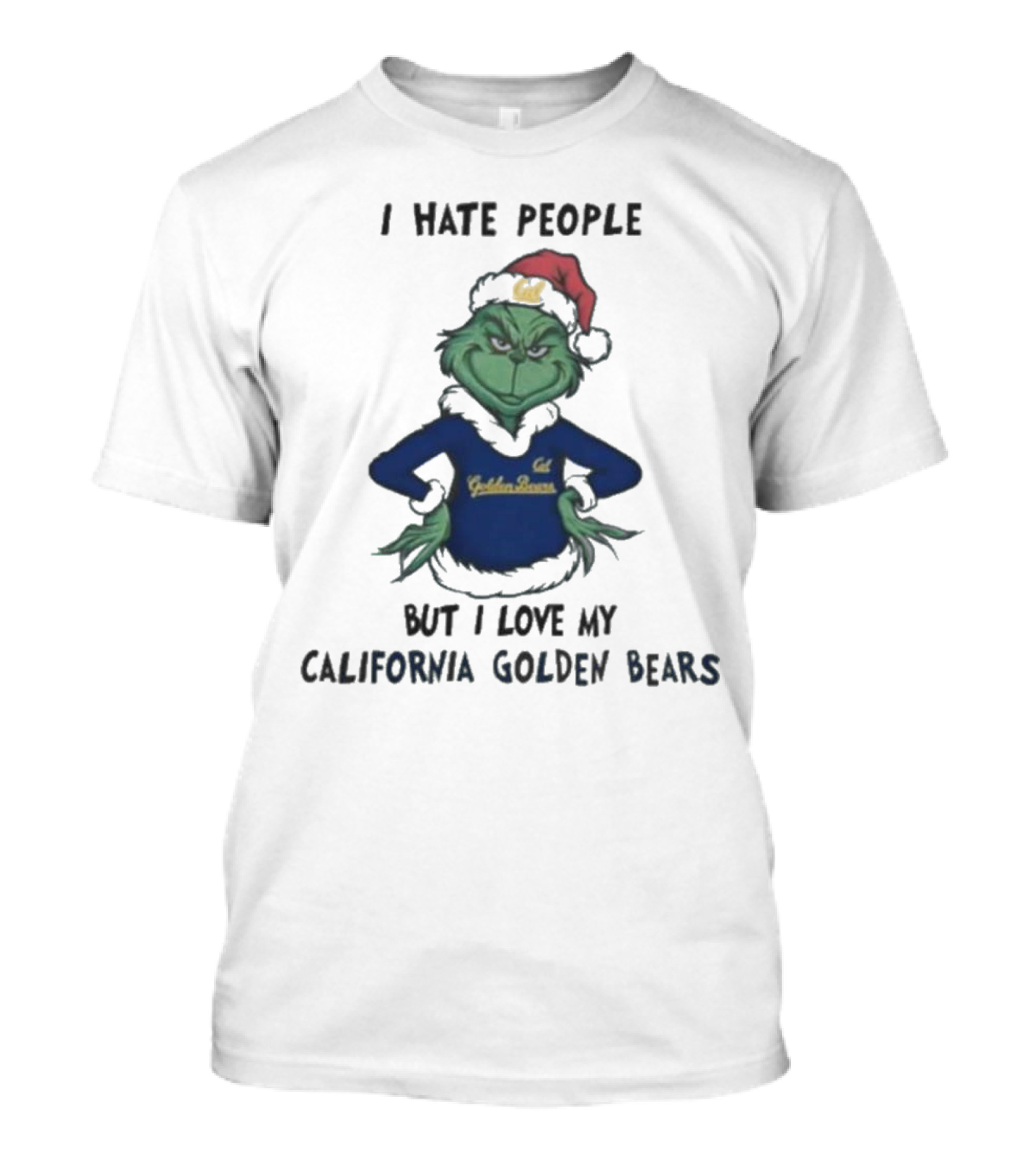 I Hate People But I Love My California Golden Bears Grinch Christmas Santa Hat T-Shirt