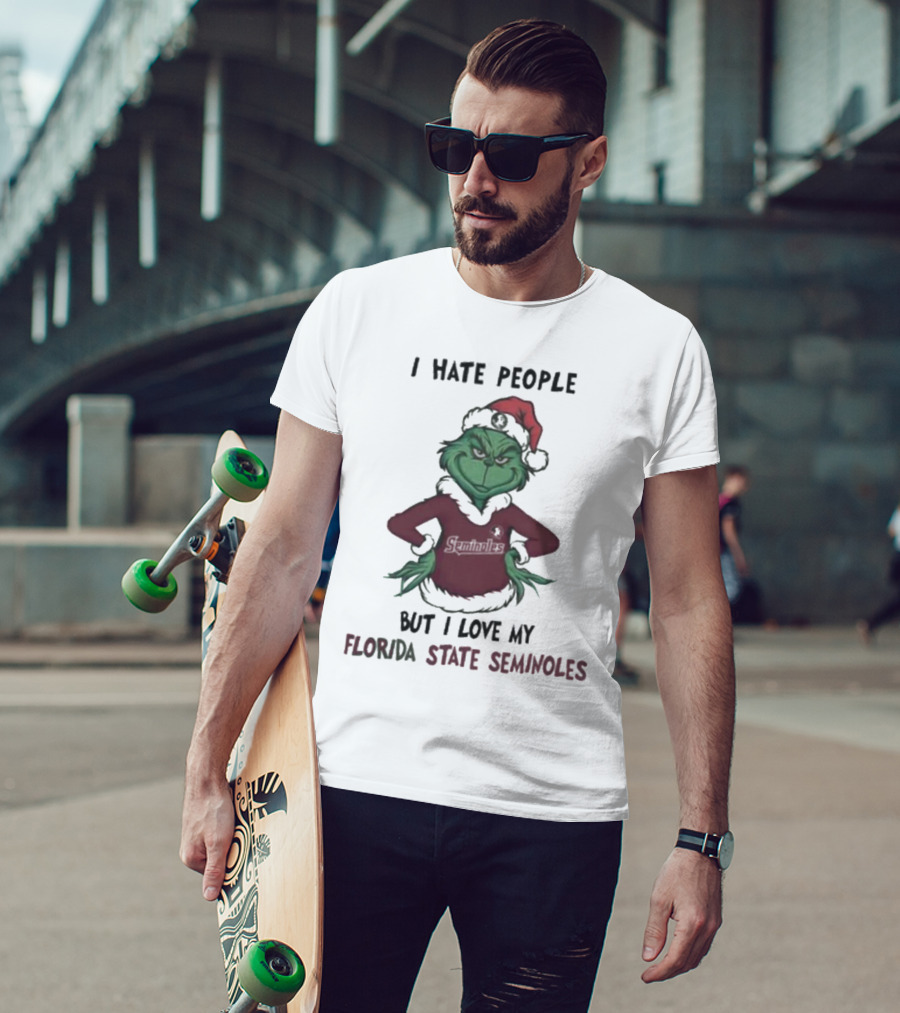 I Hate People But I Love My Florida State Seminoles Grinch Christmas T-Shirt