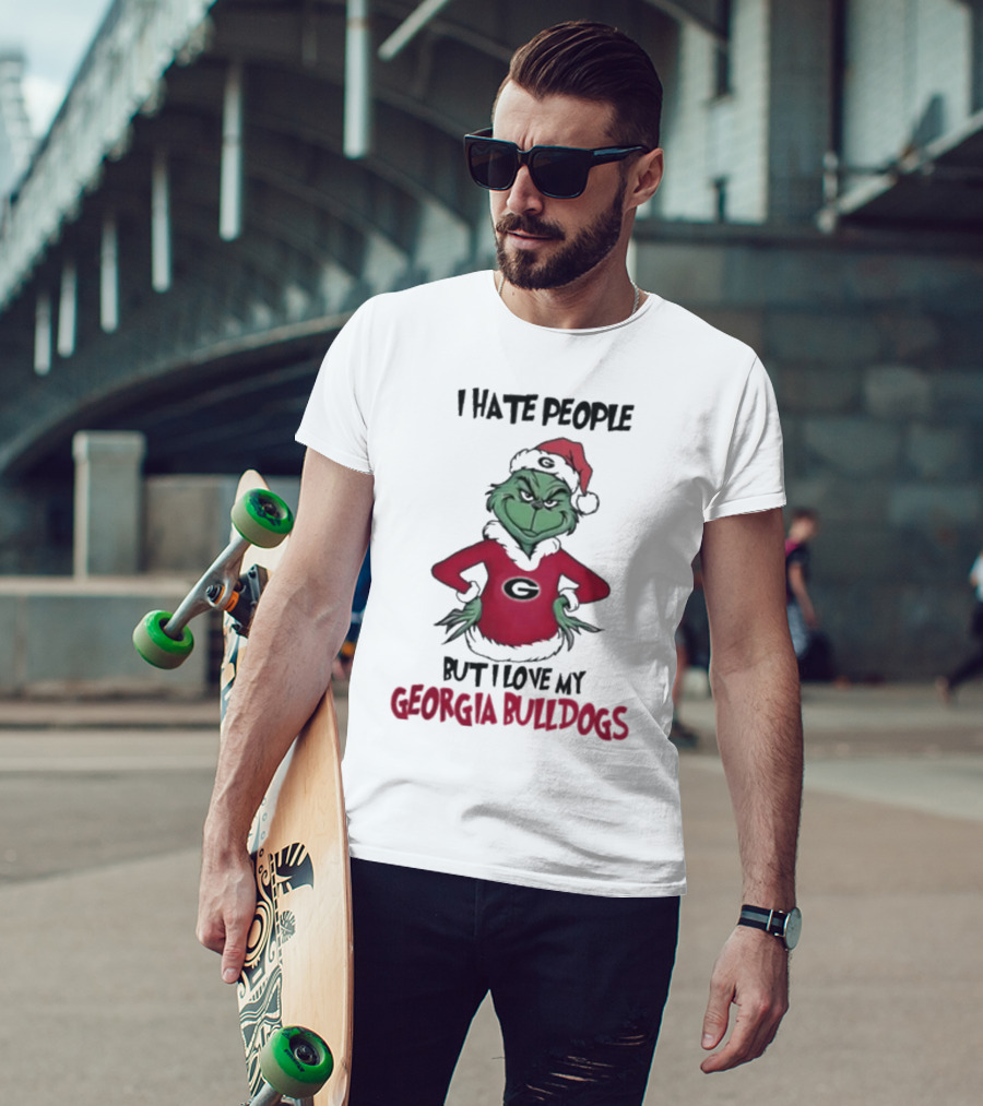 I Hate People But I Love My Georgia Bulldogs Grinch Christmas T-Shirt