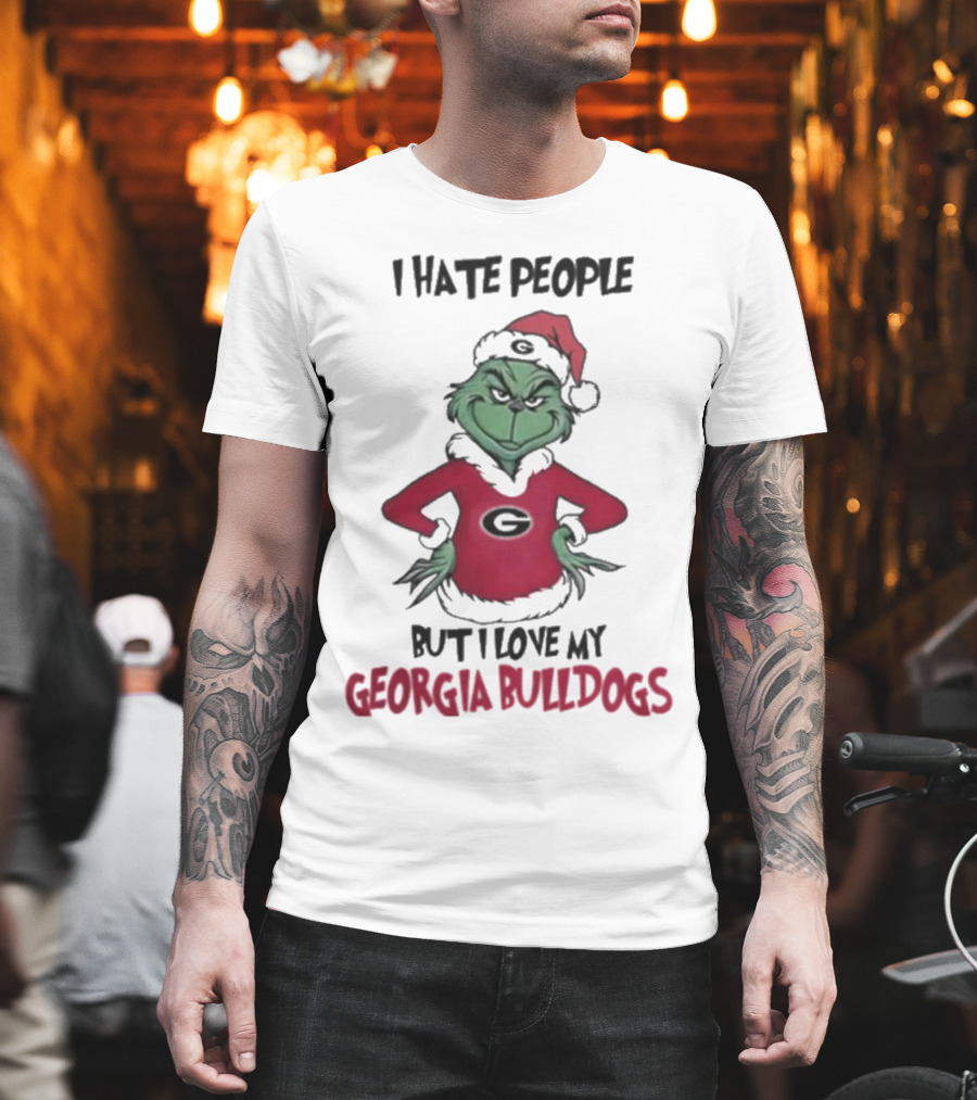 I Hate People But I Love My Georgia Bulldogs Grinch Christmas T-Shirt