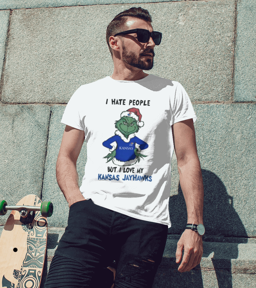I Hate People But I Love My Kansas Jayhawks Grinch Christmas T-Shirt