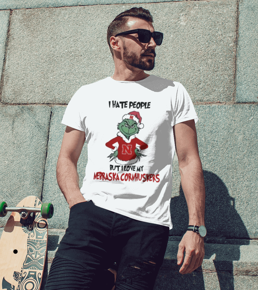 I Hate People But I Love My Nebraska Cornhuskers Grinch Christmas T-Shirt