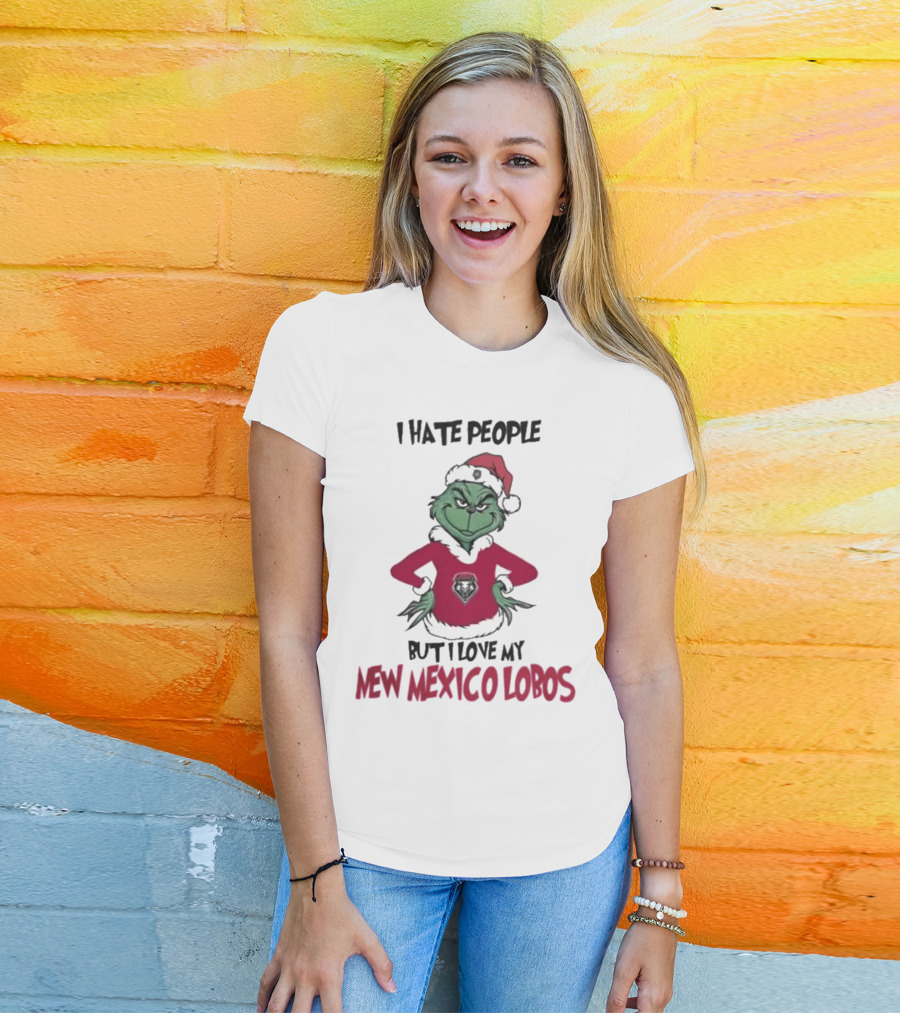 I Hate People But I Love My New Mexico Lobos Grinch Merry Christmas T-Shirt