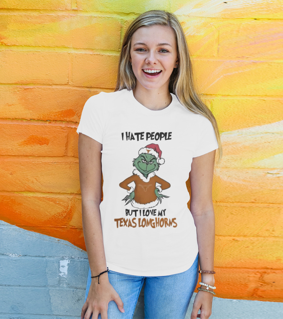 I Hate People But I Love My Texas Longhorns Grinch Christmas T-Shirt