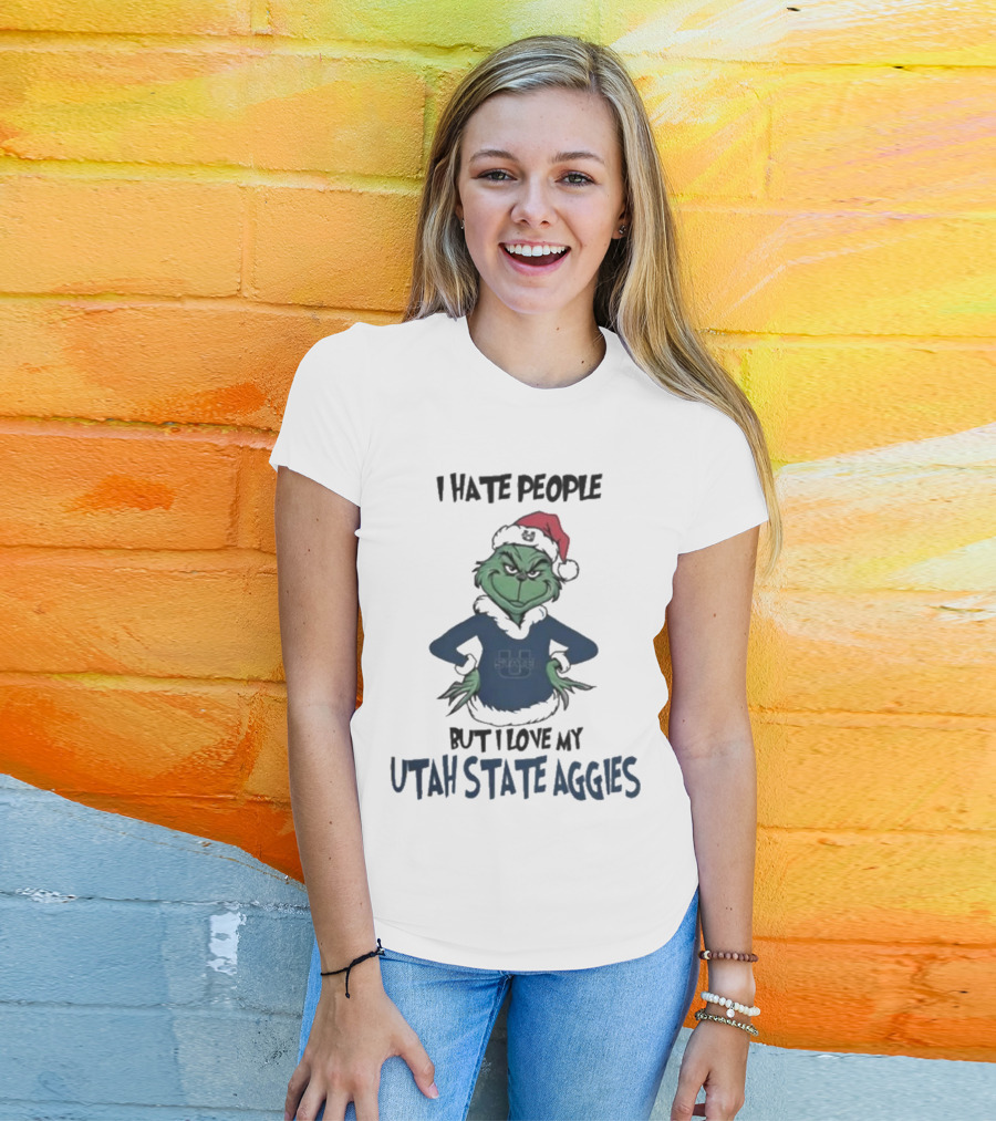 I Hate People But I Love My Utah State Aggies Grinch Christmas T-Shirt