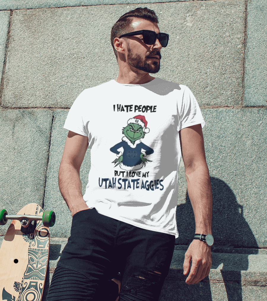 I Hate People But I Love My Utah State Aggies Grinch Christmas T-Shirt