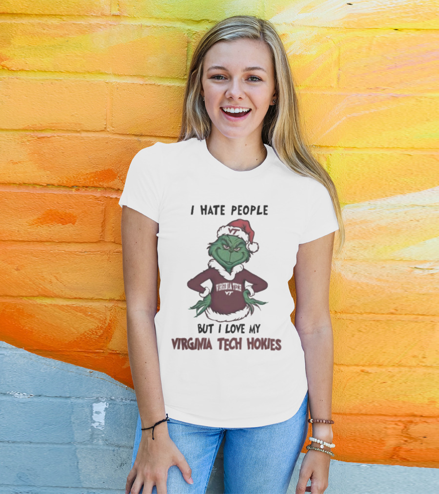 I Hate People But I Love My Virginia Tech Hokies Grinch Xmas T-Shirt