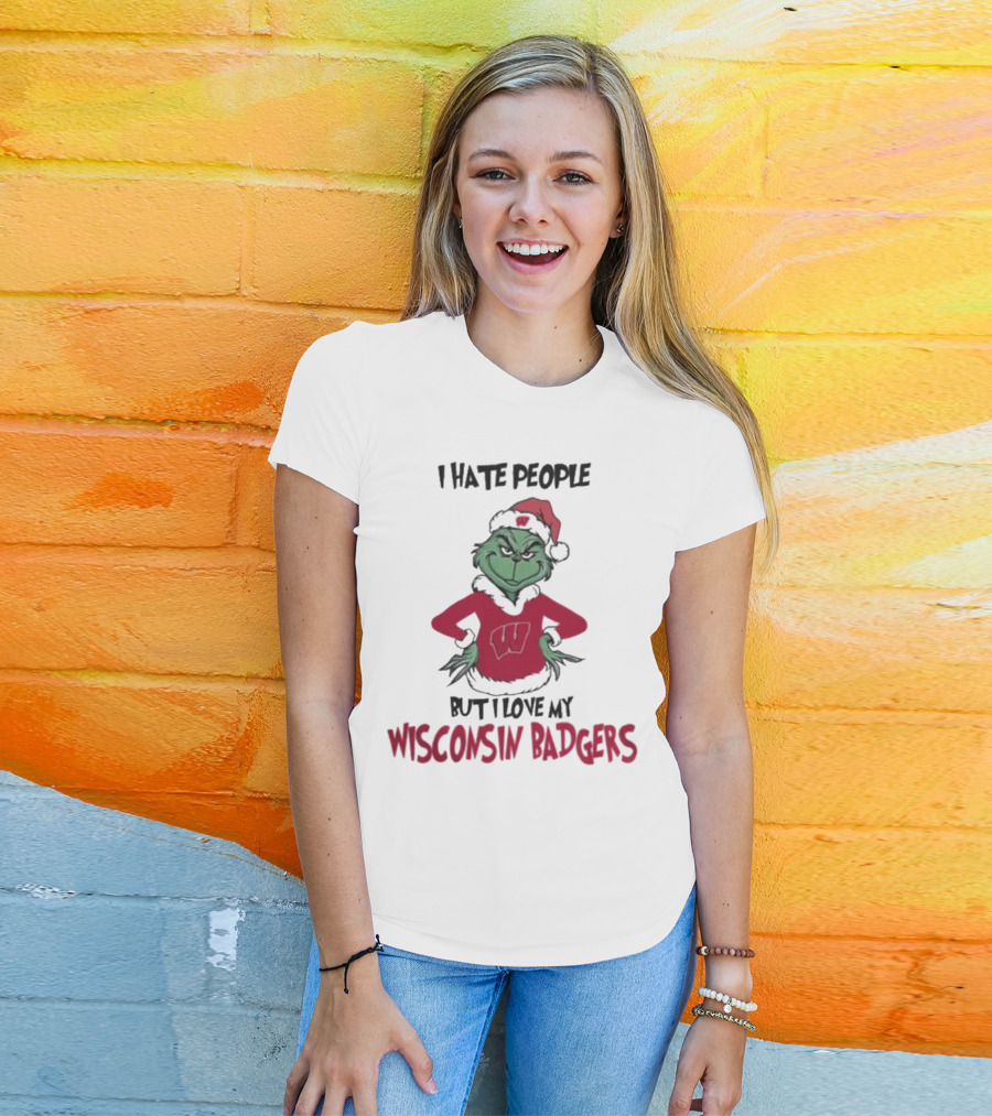 I Hate People But I Love My Wisconsin Badgers Grinch Christmas T-Shirt