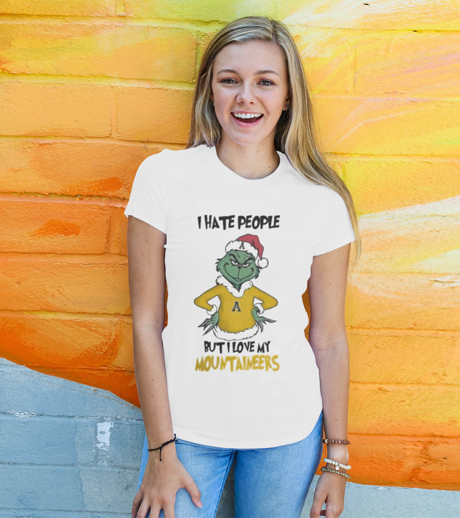 I Hate People But I Love My Appalachian State Mountaineers Grinch Santa Holiday Spirit T-Shirt