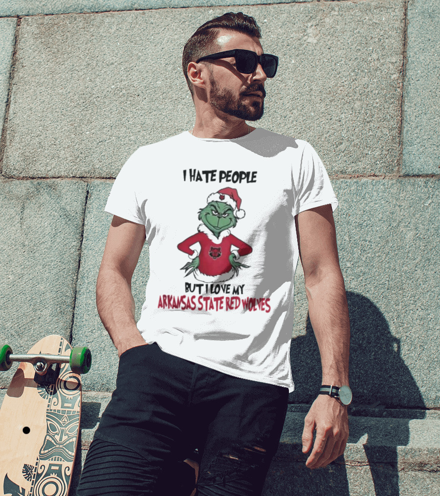 I Hate People But I Love My Arkansas State Red Wolves Grinch Christmas T-Shirt