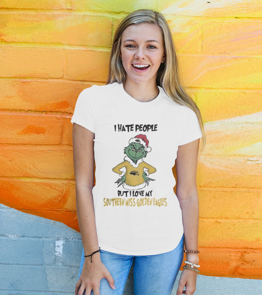 I Hate People But I Love My Southern Miss Golden Eagles Grinch Christmas T-Shirt