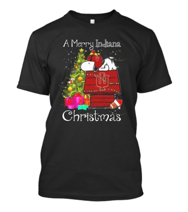 A Merry Indiana Hoosiers Christmas With Snoopy And Woodstock T-Shirt