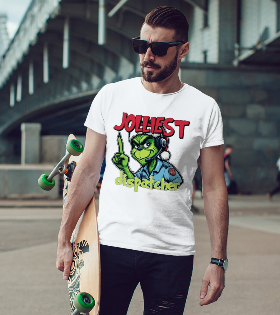 The Grinch Jolliest Dispatcher Christmas Holiday Fun T-Shirt
