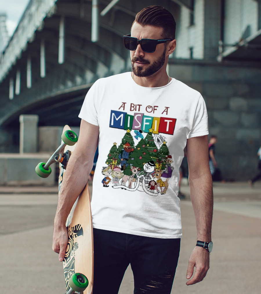 A Bit Of A Misfit Rudolph The Red Nosed Reindeer Christmas Characters With Trees T-Shirt
