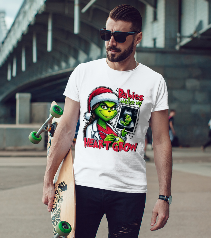 Babies Make My Heart Grow Grinch Christmas Ultrasound T-Shirt